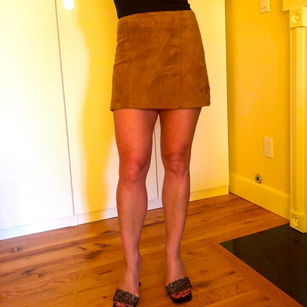Genuine leather suede skirt